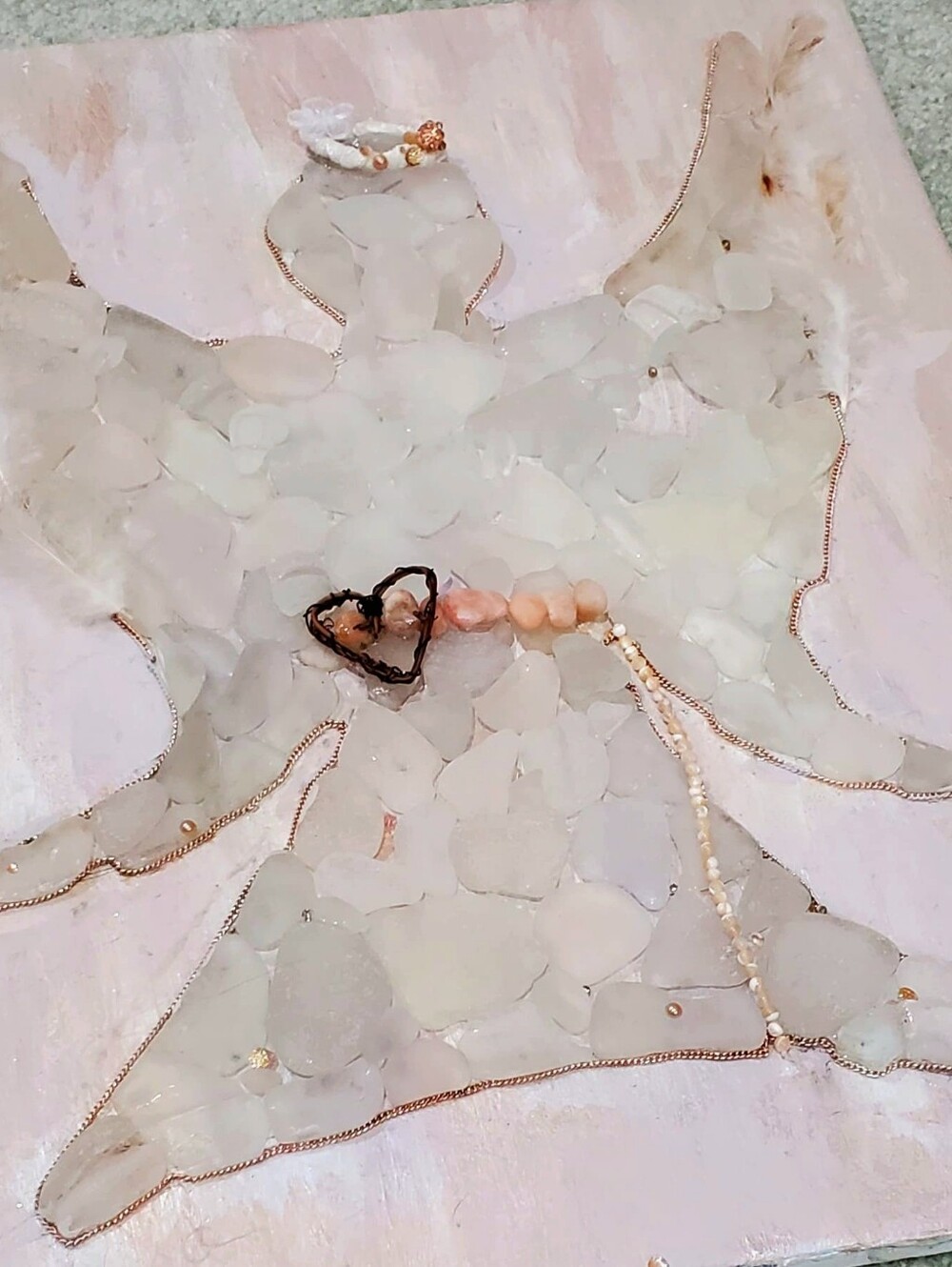 Authentic Beachglass Art|White Angel Pink Canvas Christmas Art Nursery Decor